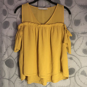 A&F Cold Shoulder Mustard Yellow Chiffon Blouse